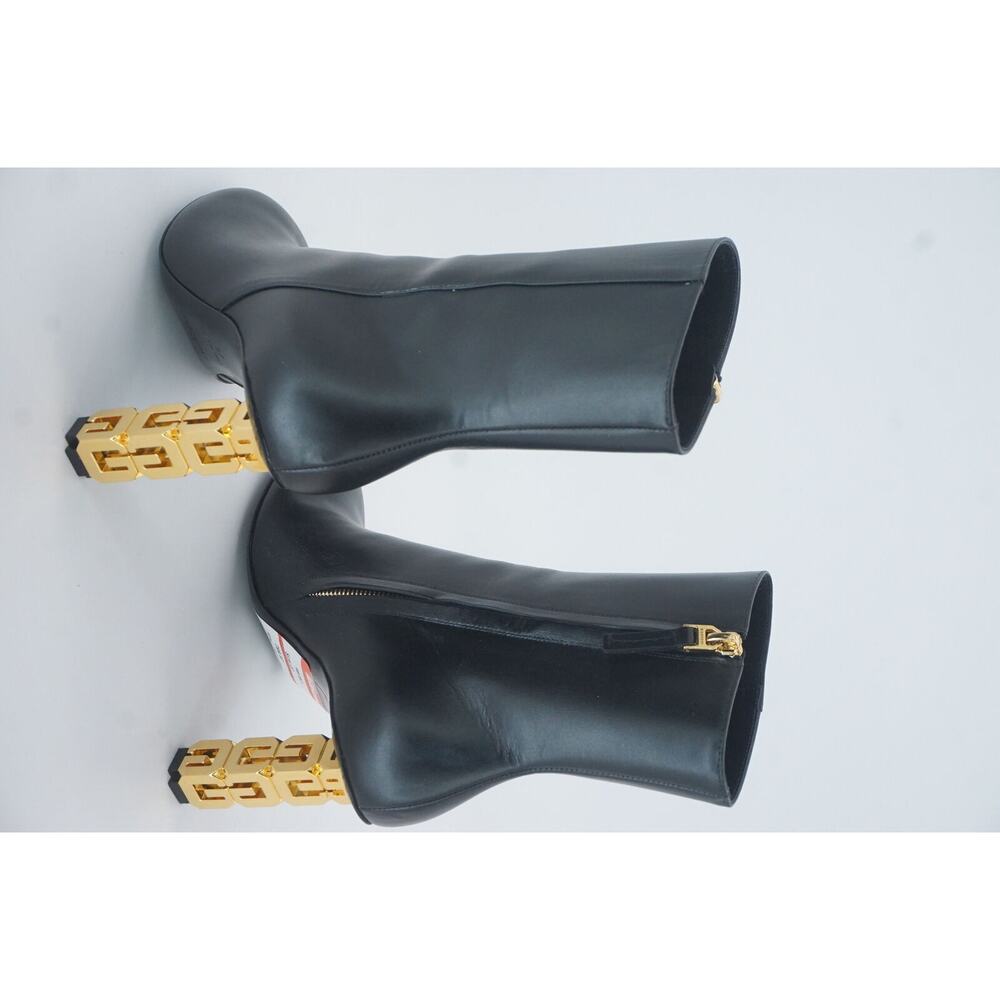 Givenchy Black G Cube Leather Round Toe Ankle Booties SZ 37 Gold Logo Heel $1400 - Picture 6 of 12